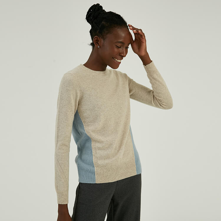 Winter Custom 100% Cashmere Colorblock Pointelle Knitted Pullover Sweater