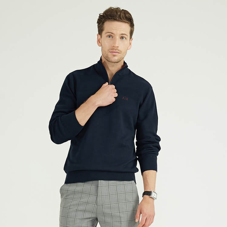 Custom Men\'s 100% Cotton Long Sleeve Quarter Zip Knit Pullover Sweaters
