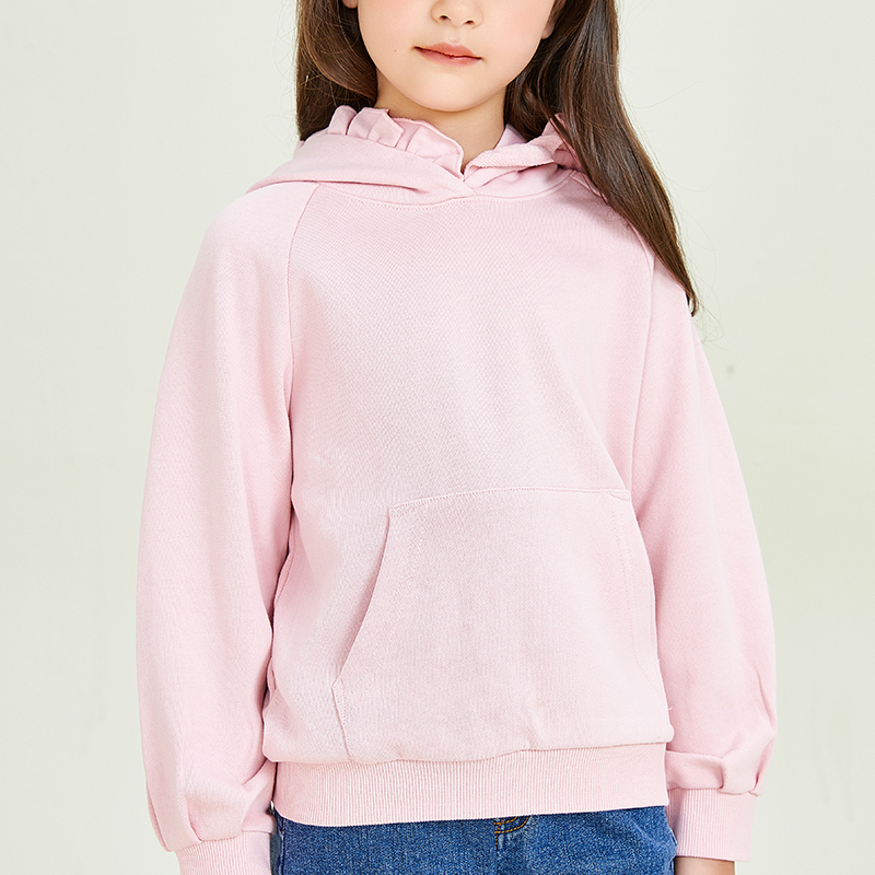 Pink Long Sleeve Lace Collar Decorative Girls Hoodie