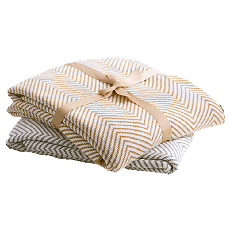 Custom Nordic Style 100% Cotton Intarsia Knit Herringbone Throw Blanket