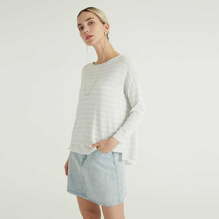 Horizontal Stripes Light Color Knit Knitted Women Pullover Sweater