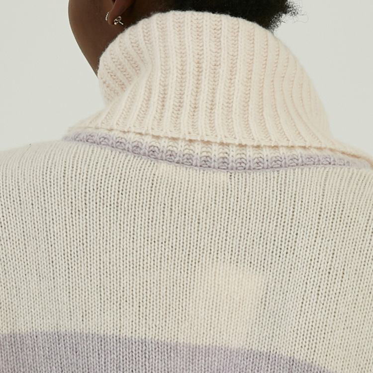 Personalised 100% Wool Winter Thick Turtleneck Stripe Knitted Sweater