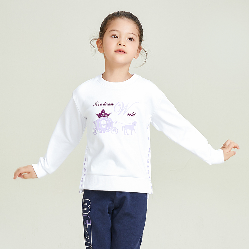 Round Neck Girls Long Sleeve Print Design Sports Pullover